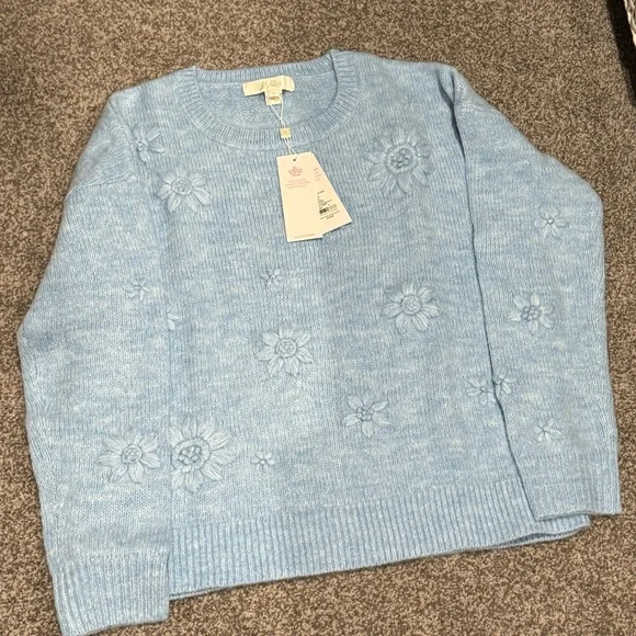 NWT Lilly Pulitzer Elizabelle Sweater Heathered Bonaire Blue Coastal Flowers Sm - Picture 4 of 5